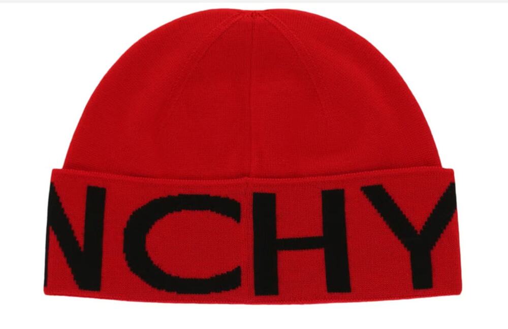 $425 NWT Givenchy Red 100% Wool Jacquard Logo Beanie One Size